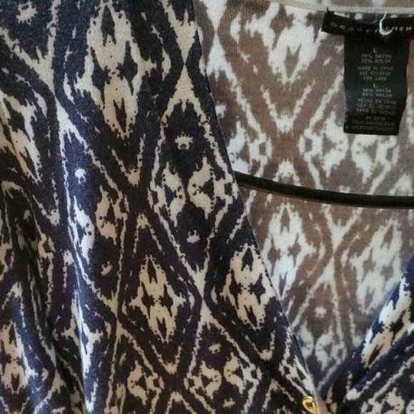 Grace Elements Rayon Aztec Design Blue & White Unique Classy Closure Sz Cardigan - Picture 4 of 8